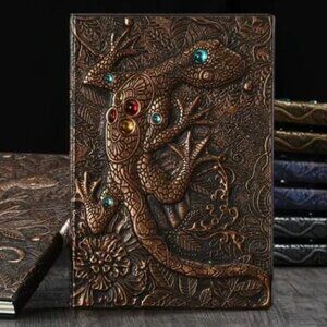 Bronze Gecko Lizard 3D Jeweled Diary Notebook